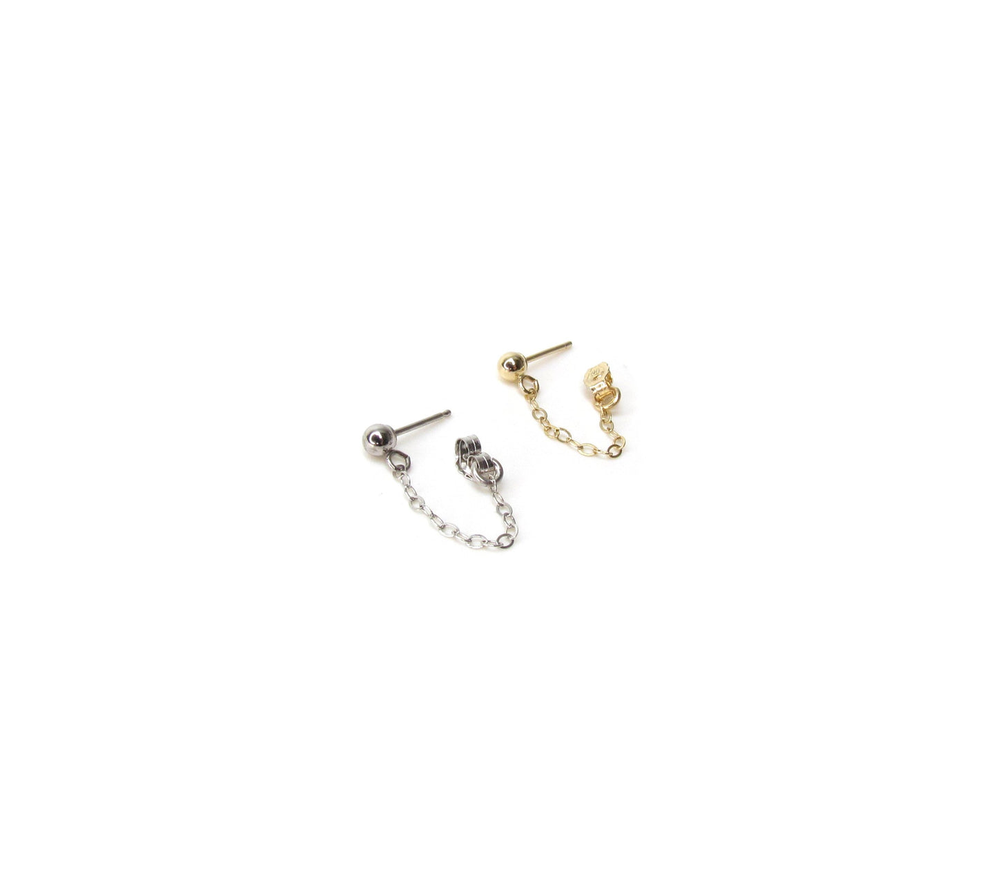 14K Gold Ball and Chain Earrings | Front to Back Design